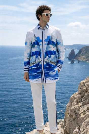 Buy_MR. Ajay Kumar_Multi Color Cotton Navigator Print Resort Shirt _Online
