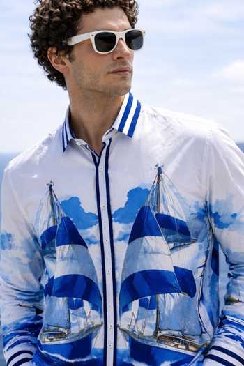 Shop_MR. Ajay Kumar_Multi Color Cotton Navigator Print Resort Shirt _Online