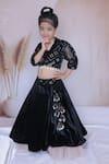 Shop_Little Loom_Black Velvet, Cotton Embroidery, Tassels Floral Embellished Jacket Lehenga Set _Online_at_Aza_Fashions