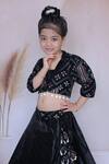 Little Loom_Black Velvet, Cotton Embroidery, Tassels Floral Embellished Jacket Lehenga Set _at_Aza_Fashions
