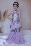 Buy_Little Loom_Purple Silk Ruffles Floral Pattern Kurta And Sharara Set _at_Aza_Fashions