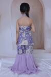 Little Loom_Purple Silk Ruffles Floral Pattern Kurta And Sharara Set _Online_at_Aza_Fashions