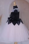 Little Loom_Black Satin, Net Pearls, Fabric Flowers Embellished Dress _Online_at_Aza_Fashions