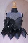 Buy_Little Loom_Black Satin, Net Pearls, Fabric Flowers Embellished Dress _Online_at_Aza_Fashions