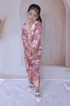 Little Loom_Peach Silk Embroidery Thread Work Blazer And Pant Set _Online_at_Aza_Fashions