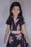 Buy_Little Loom_Black Tissue Floral Print Top And Lehenga Set _Online_at_Aza_Fashions