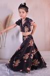 Little Loom_Black Tissue Floral Print Top And Lehenga Set _Online_at_Aza_Fashions