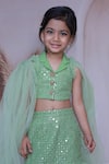 Buy_Little Loom_Mint Georgette, Crepe Mirrors Faux Work Top And Skirt Set _Online_at_Aza_Fashions