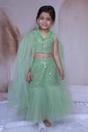 Buy_Little Loom_Mint Georgette, Crepe Mirrors Faux Work Top And Skirt Set _at_Aza_Fashions