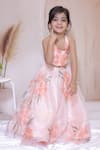 Little Loom_Peach Organza, Satin Embroidery Thread Work Lehenga Set _Online_at_Aza_Fashions