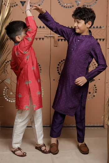 Buy_Tiny Colour_Purple Modal Plain Kurta And Pyjama Set _at_Aza_Fashions