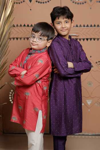 Shop_Tiny Colour_Purple Modal Plain Kurta And Pyjama Set _at_Aza_Fashions