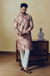 Studio 113_Pink Silk, Chanderi Chintz Print Alka Kurta _Online_at_Aza_Fashions