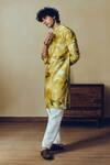 Shop_Studio 113_Yellow Silk, Chanderi Floral Print Kurta _at_Aza_Fashions
