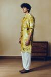 Shop_Studio 113_Yellow Silk, Chanderi Floral Print Kurta _Online_at_Aza_Fashions