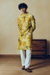 Buy_Studio 113_Yellow Silk, Chanderi Floral Print Kurta _at_Aza_Fashions