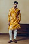 Shop_Studio 113_Yellow Silk, Chanderi Floral Print Lara Kurta _Online_at_Aza_Fashions