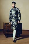 Buy_Studio 113_Black Chanderi Silk Abstract Floral Print Tara Kurta _Online_at_Aza_Fashions
