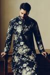 Shop_Studio 113_Black Chanderi Silk Abstract Floral Print Tara Kurta _Online_at_Aza_Fashions