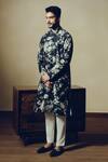 Studio 113_Black Chanderi Silk Abstract Floral Print Tara Kurta _at_Aza_Fashions