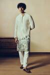 Buy_Studio 113_White Silk, Chanderi Embroidery Kantha Maya Kurta _at_Aza_Fashions