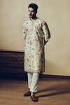 Buy_Studio 113_White Silk, Chanderi Floral Print Nina Kurta _Online_at_Aza_Fashions