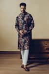 Studio 113_Black Silk, Chanderi Chintz Print Alka Kurta _Online_at_Aza_Fashions