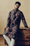 Shop_Studio 113_Black Silk, Chanderi Chintz Print Alka Kurta _Online_at_Aza_Fashions