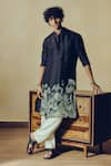 Buy_Studio 113_Black Silk, Chanderi Kantha Print Kurta _at_Aza_Fashions