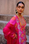 Drishti & Zahabia_Pink Silk, Crepe, Dupion, Organza Embroidery, Floral Garden Print Kurta Set _Online_at_Aza_Fashions