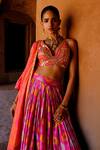 Buy_Drishti & Zahabia_Pink Silk, Dupion, Organza Embroidery, Suhana Print Gathered Lehenga Set _Online_at_Aza_Fashions