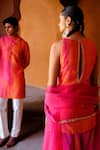 Shop_Drishti & Zahabia_Pink Silk, Dupion, Organza Sequins, Zari, Mirrors Suhana Shibori Kurta Set _at_Aza_Fashions