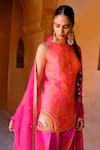 Buy_Drishti & Zahabia_Pink Silk, Dupion, Organza Sequins, Zari, Mirrors Suhana Shibori Kurta Set _Online_at_Aza_Fashions