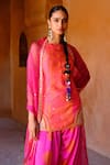 Shop_Drishti & Zahabia_Pink Silk, Dupion, Organza Sequins, Zari, Mirrors Suhana Shibori Kurta Set _Online_at_Aza_Fashions