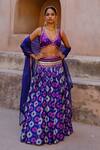 Buy_Drishti & Zahabia_Purple Silk, Dupion Sequins, Zari, Mirrors, Aarya Zardozi Ikat Print Lehenga Set _at_Aza_Fashions
