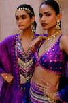 Shop_Drishti & Zahabia_Purple Silk, Dupion Sequins, Zari, Mirrors, Aarya Zardozi Ikat Print Lehenga Set _Online_at_Aza_Fashions