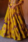 Drishti & Zahabia_Yellow Silk, Dupion, Organza Embroidery, Navya Shibori Ikat Lehenga Corset Set _Online_at_Aza_Fashions