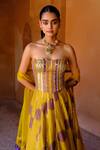 Buy_Drishti & Zahabia_Yellow Silk, Dupion, Organza Embroidery, Navya Shibori Ikat Lehenga Corset Set _Online_at_Aza_Fashions