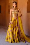 Buy_Drishti & Zahabia_Yellow Silk, Dupion, Organza Embroidery, Navya Shibori Ikat Lehenga Corset Set _at_Aza_Fashions