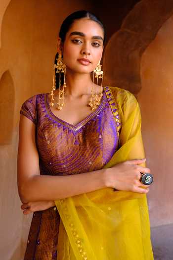 Drishti & Zahabia_Purple Silk, Dupion, Organza Sequins, Zari, Shibori Ikat Kurta And Sharara Set _Online_at_Aza_Fashions