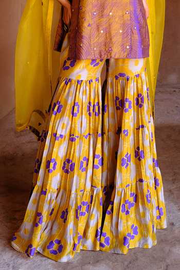 Buy_Drishti & Zahabia_Purple Silk, Dupion, Organza Sequins, Zari, Shibori Ikat Kurta And Sharara Set _Online_at_Aza_Fashions