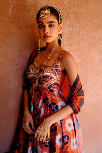 Buy_Drishti & Zahabia_Orange Silk, Dupion Embroidery, Sequins, Inaaya Floral Print Kurta Palazzo Set _Online_at_Aza_Fashions