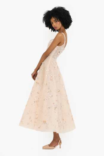 Buy_Gauri & Nainika_Beige Tulle Sequins, Crystals Scoop Neck Floral Pattern Embroidered Midi Dress _Online_at_Aza_Fashions