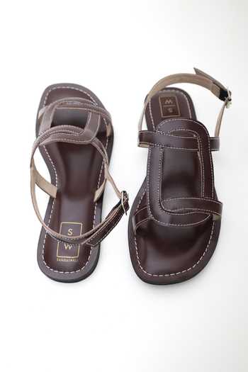 Buy_Sandalwali_Wine Olga Oval Strap Sandals _Online_at_Aza_Fashions