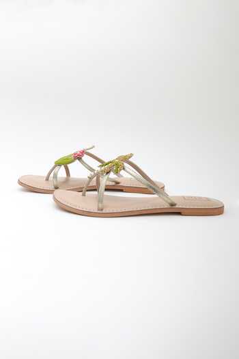 Sandalwali_Green Zarna Palm Tree And Coconut Embroidered Sandals _Online_at_Aza_Fashions