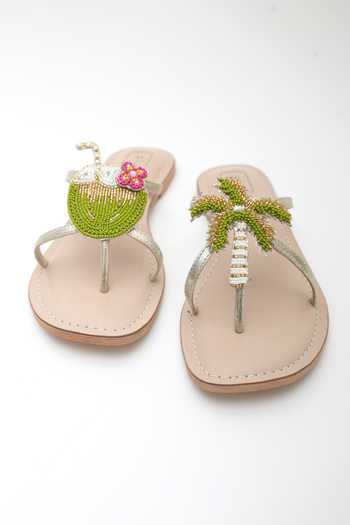 Buy_Sandalwali_Green Zarna Palm Tree And Coconut Embroidered Sandals _Online_at_Aza_Fashions