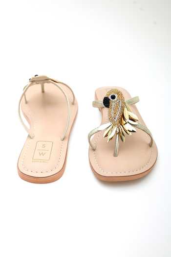 Buy_Sandalwali_Gold Bobbi Parrot Embroidered Sandals _Online_at_Aza_Fashions