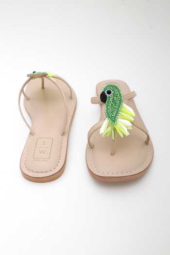 Buy_Sandalwali_Green Bobbi Parrot Embroidered Sandals _Online_at_Aza_Fashions
