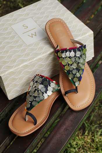 Sandalwali_Blue Leela Coin Strap Sandals _at_Aza_Fashions