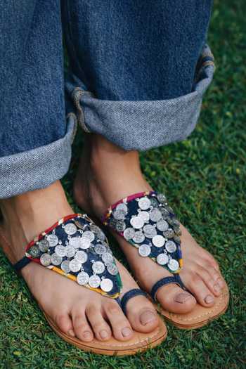 Buy_Sandalwali_Blue Leela Coin Strap Sandals _at_Aza_Fashions